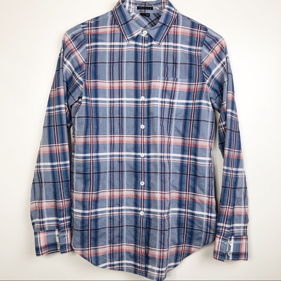 Theory Tops - Theory Small Plaid Button Down Shirt Blue/Red